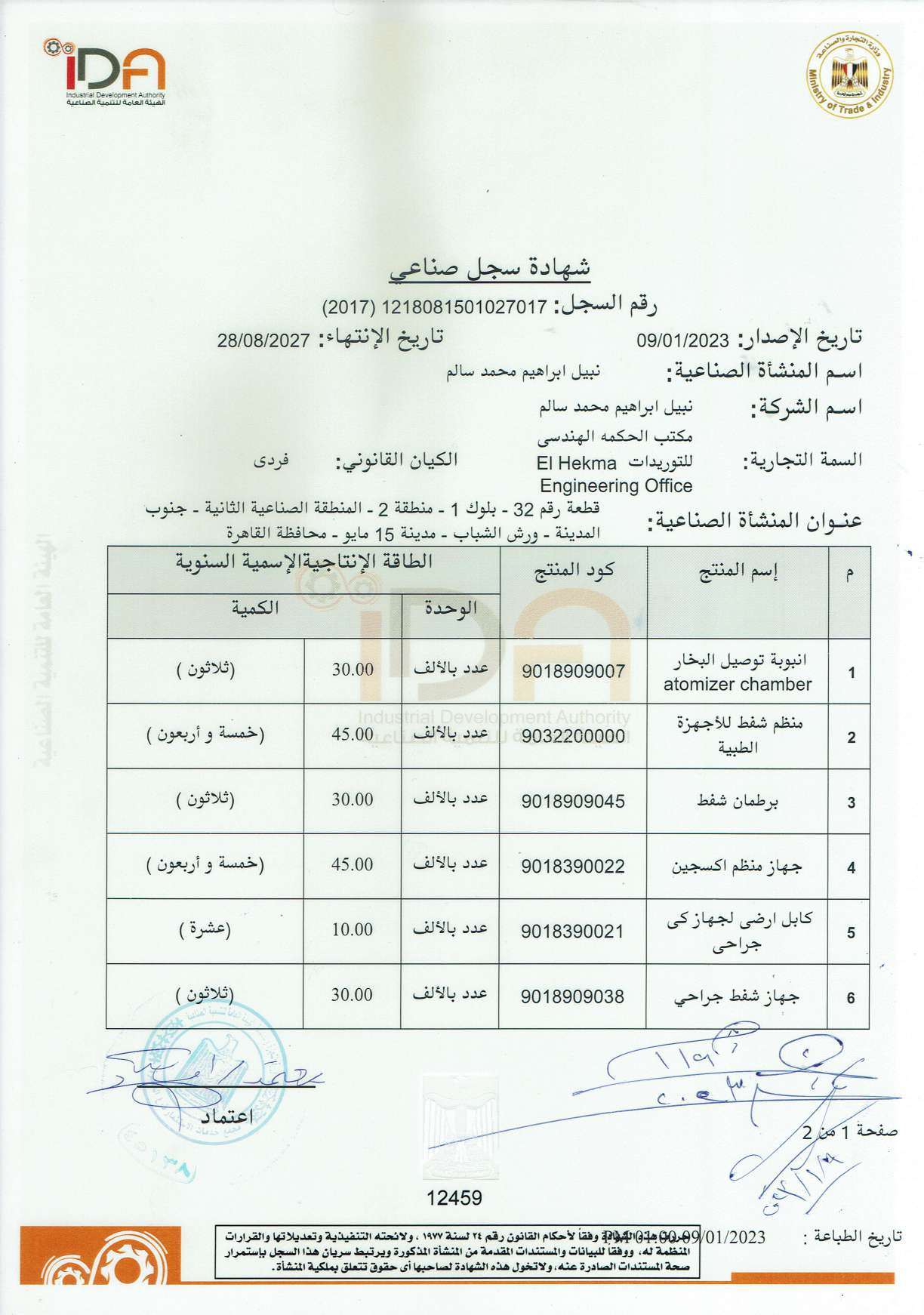 Industrial Registration Certificate
